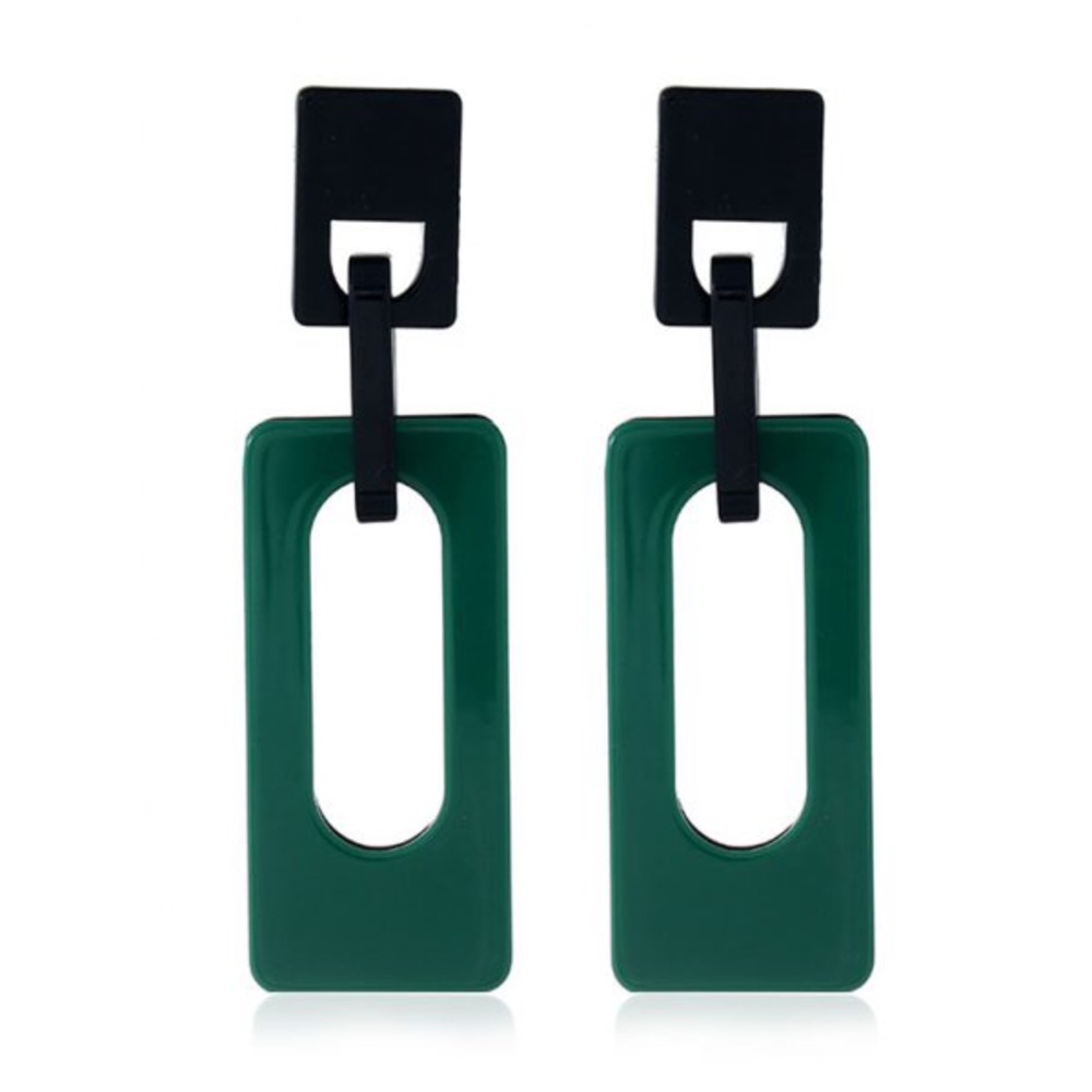 Black and green dangly acrylic earrings